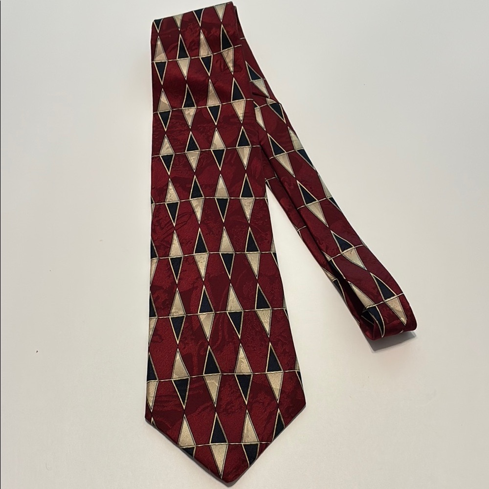 Raphael Maroon Tan Black Geometric Silk Tie
